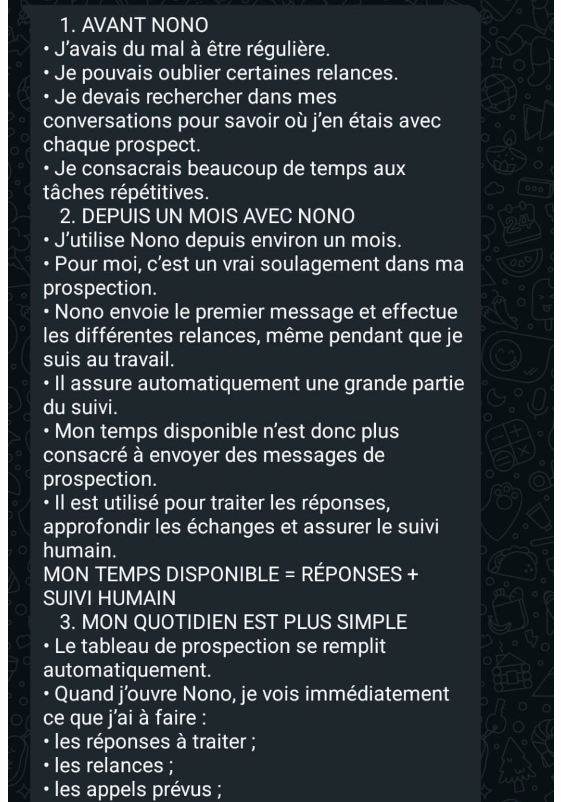 Bilan de la cliente B après un mois